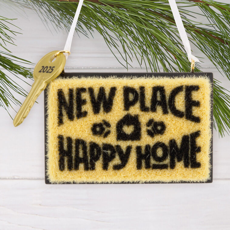 New Place Happy Home Doormat Christmas Ornament hanging on tree image number 2