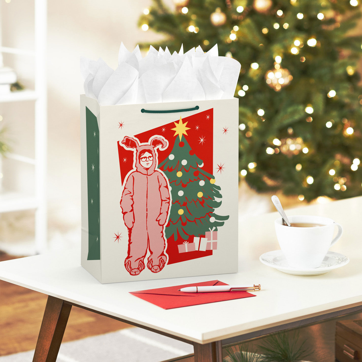 A Christmas Story Bunny Suit Large Christmas Gift Bag in use image number 2