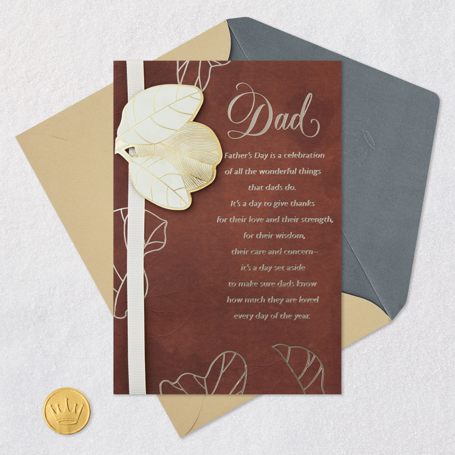 Leaves on Brown Dad Father's Day Card Card Front with Envelope and Gold Seal image number 6