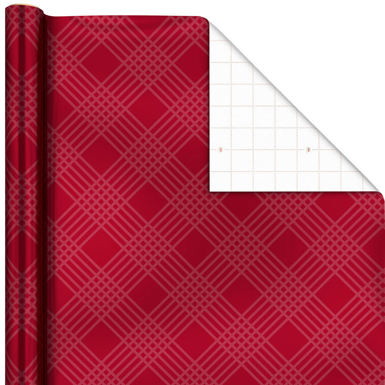Red Plaid on Metallic Red Jumbo Christmas Wrapping Paper Roll, 54 sq. ft.