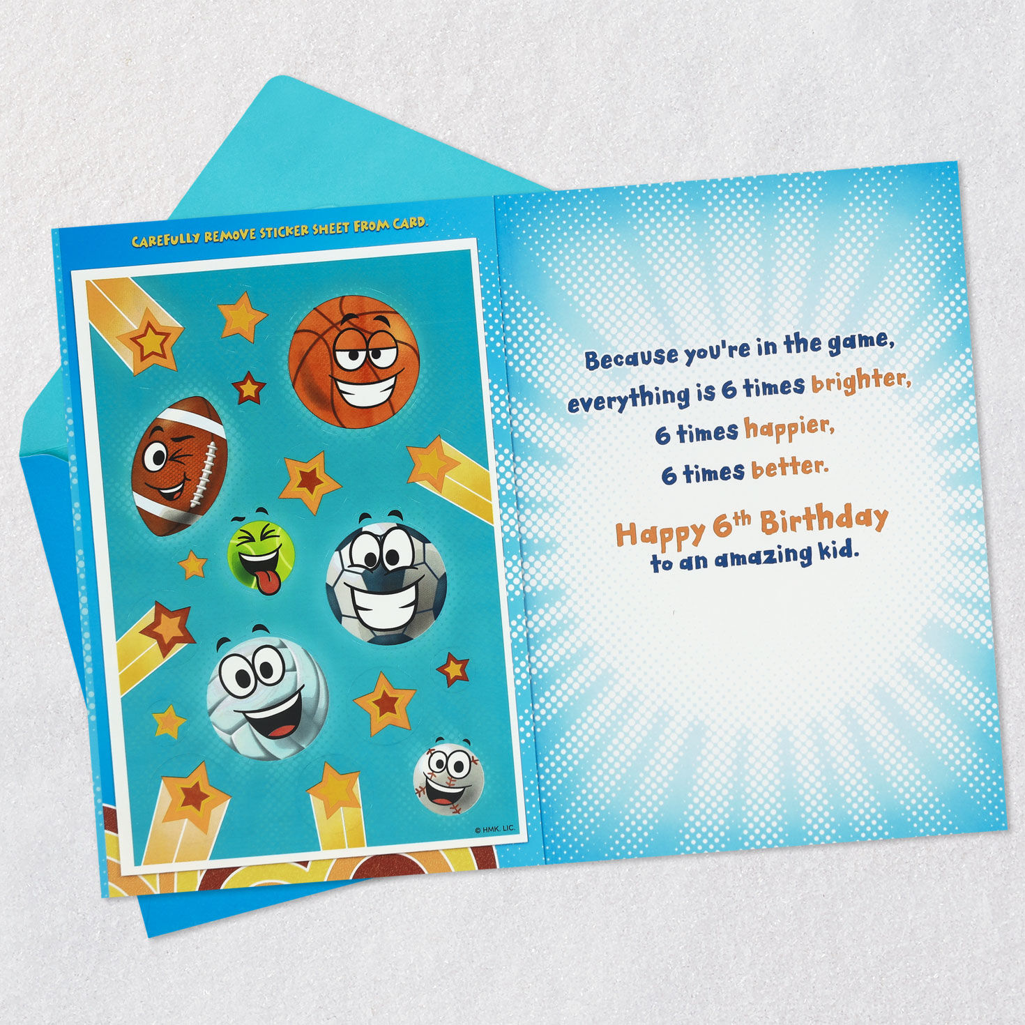 Baseball, Football, Basketball and Soccer Ball 6th Birthday Card Open card with envelope image number 3