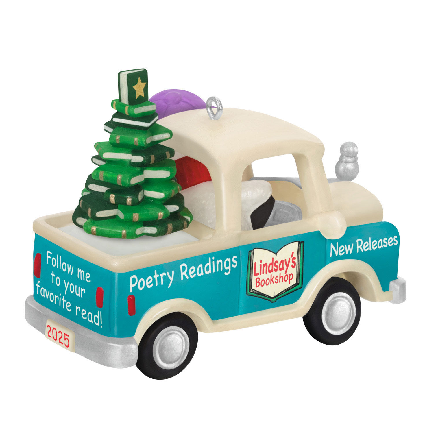 Snowman in Book Store Truck Keepsake Ornament Back image number 6