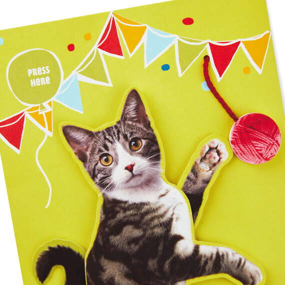 Cat Batting Yarn Funny Musical Birthday Card With Motion, , large image number 4