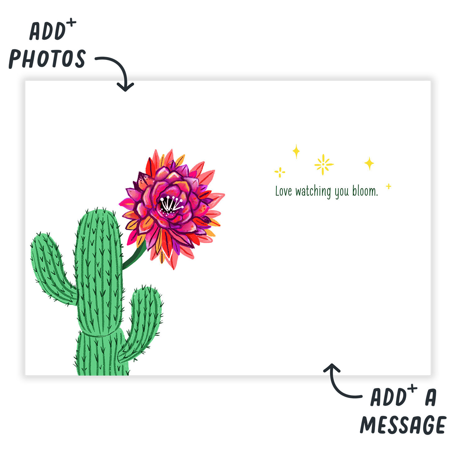 Cactus Colored Pot Personalized Encouragement Card Open Card indicating personalization image number 3