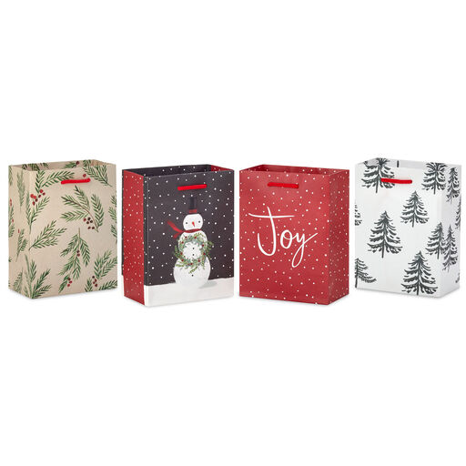 5.7" Rustic Winter 4-Pack Assortment Small Christmas Gift Bags, 