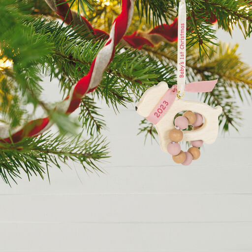 Baby Girl's First Christmas Bear 2023 Ornament, 