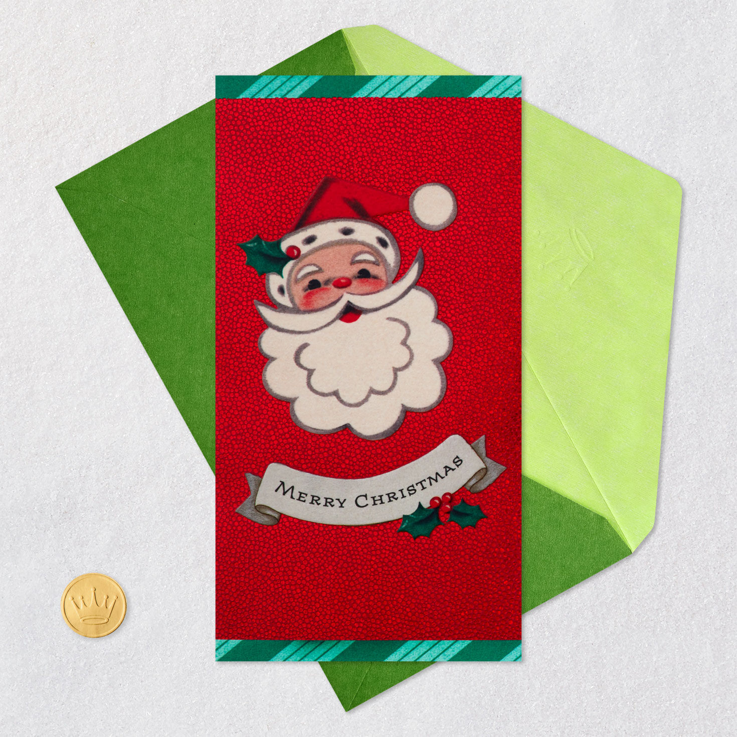 Nostalgic Santa Claus Money Holder Christmas Card Card Front with Envelope and Gold Seal image number 6