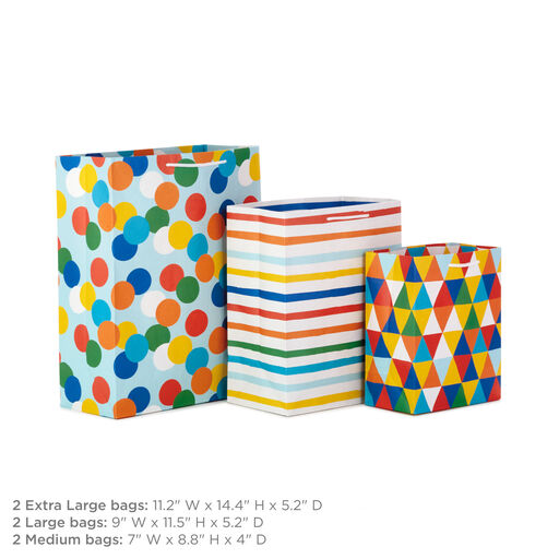 Bright Patterns Assorted Sizes 6-Pack Gift Bags, 