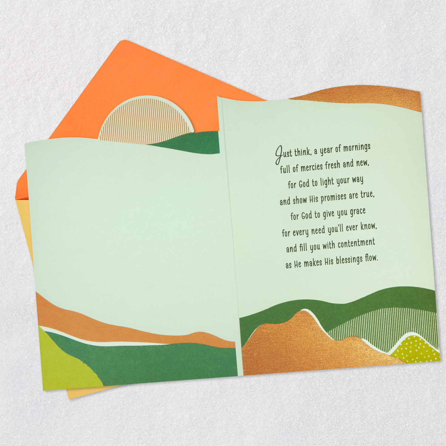Layered Sunrise and Hills Christian Birthday Card Open card with envelope image number 5