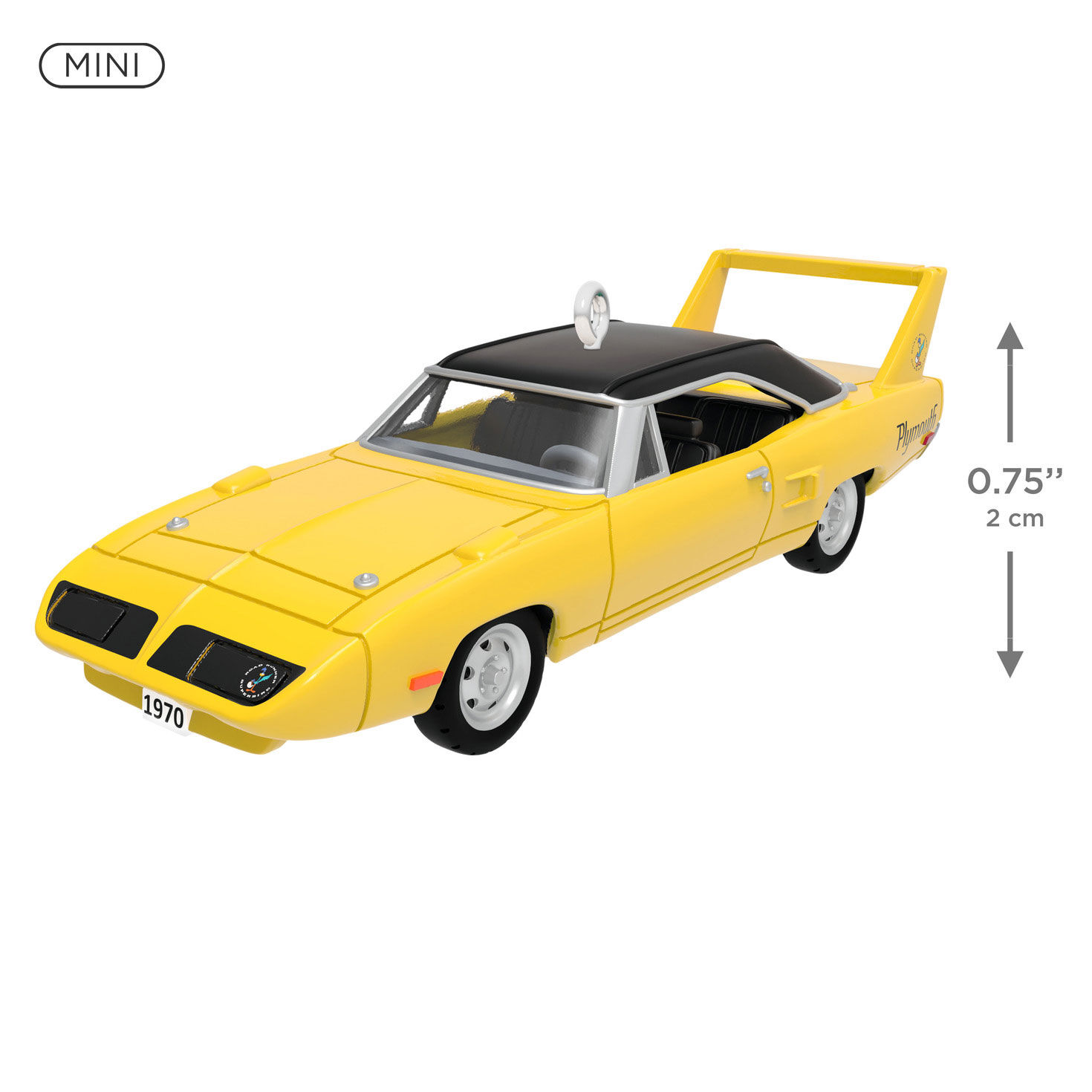 Yellow Vintage Plymouth Sports Car Keepsake Ornament measurement image number 3