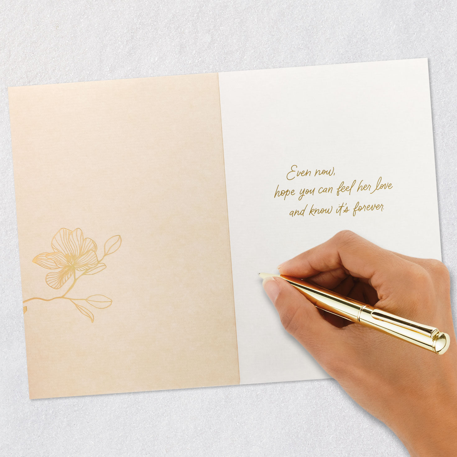 Gold Flowers on Pink Sympathy Card for Loss of Her Signing card image number 6