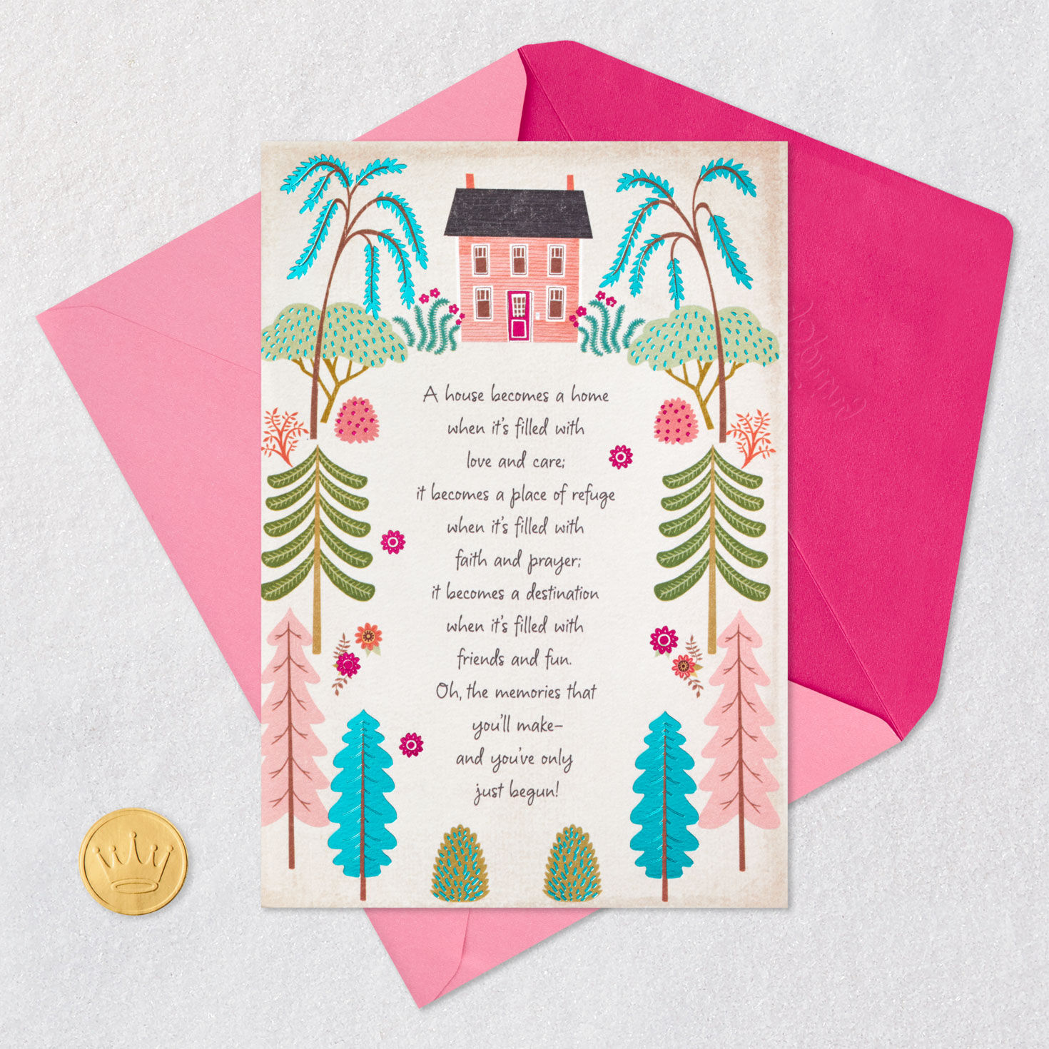 Pink House Religious New Home Congratulations Card Card Front with Envelope and Gold Seal image number 6