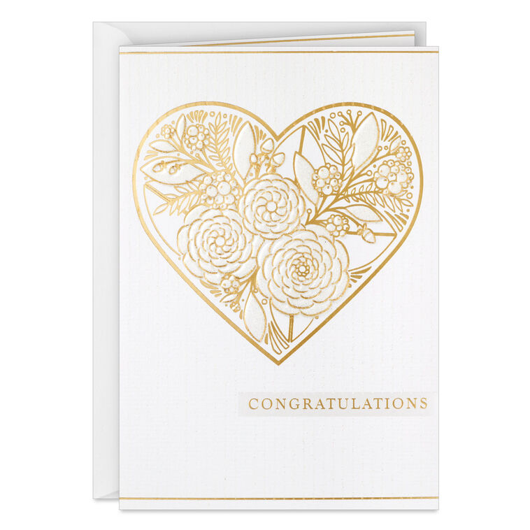 Gold Floral Heart Congratulations Wedding Card