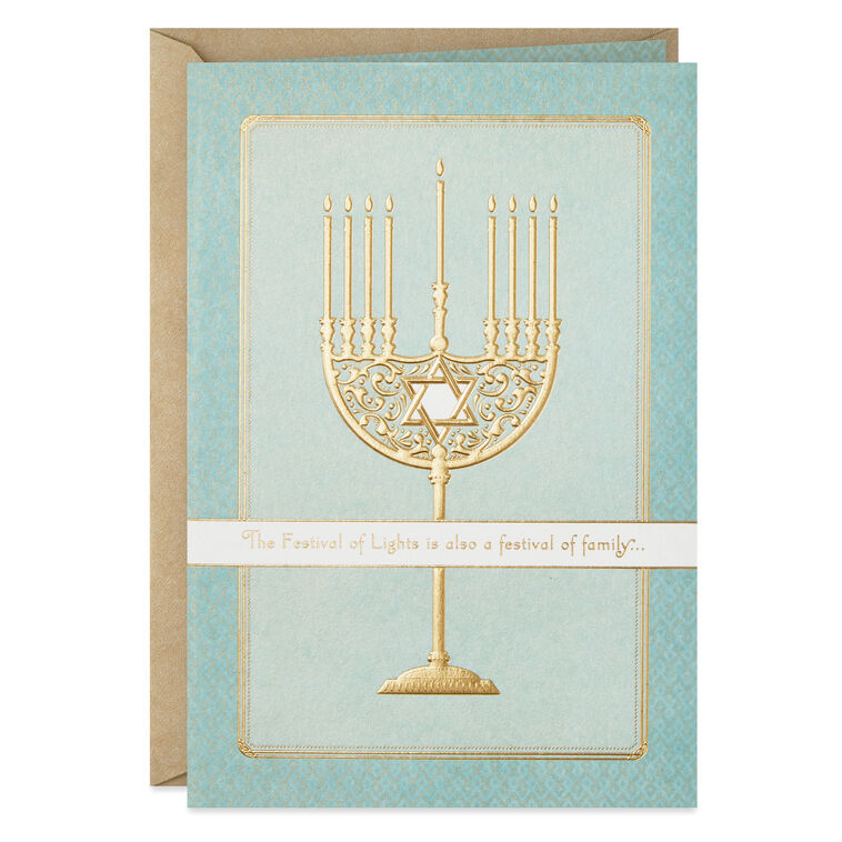 Golden Menorah Festival of Family Hanukkah Card From Us