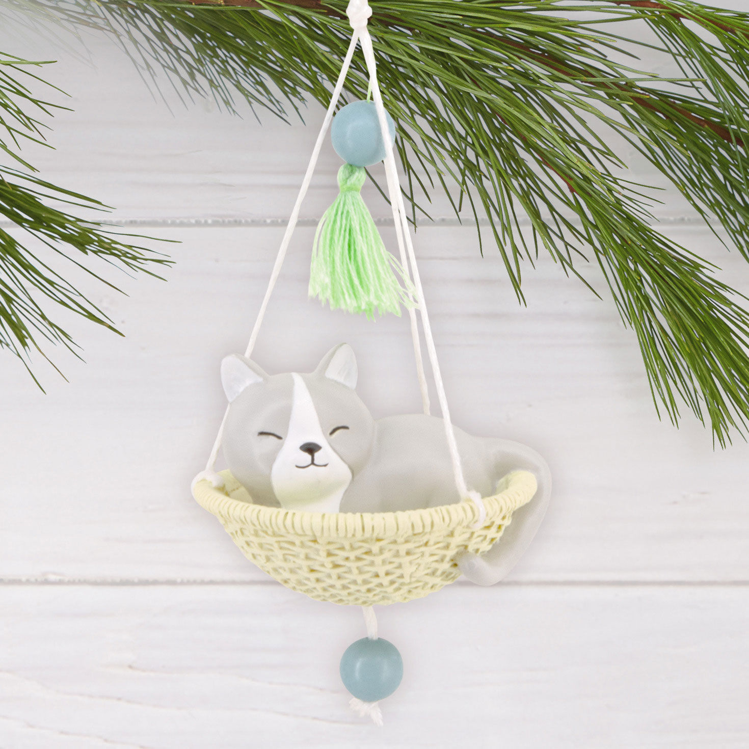 Cat in Hanging Basket Christmas Ornament Hanging on tree image number 2
