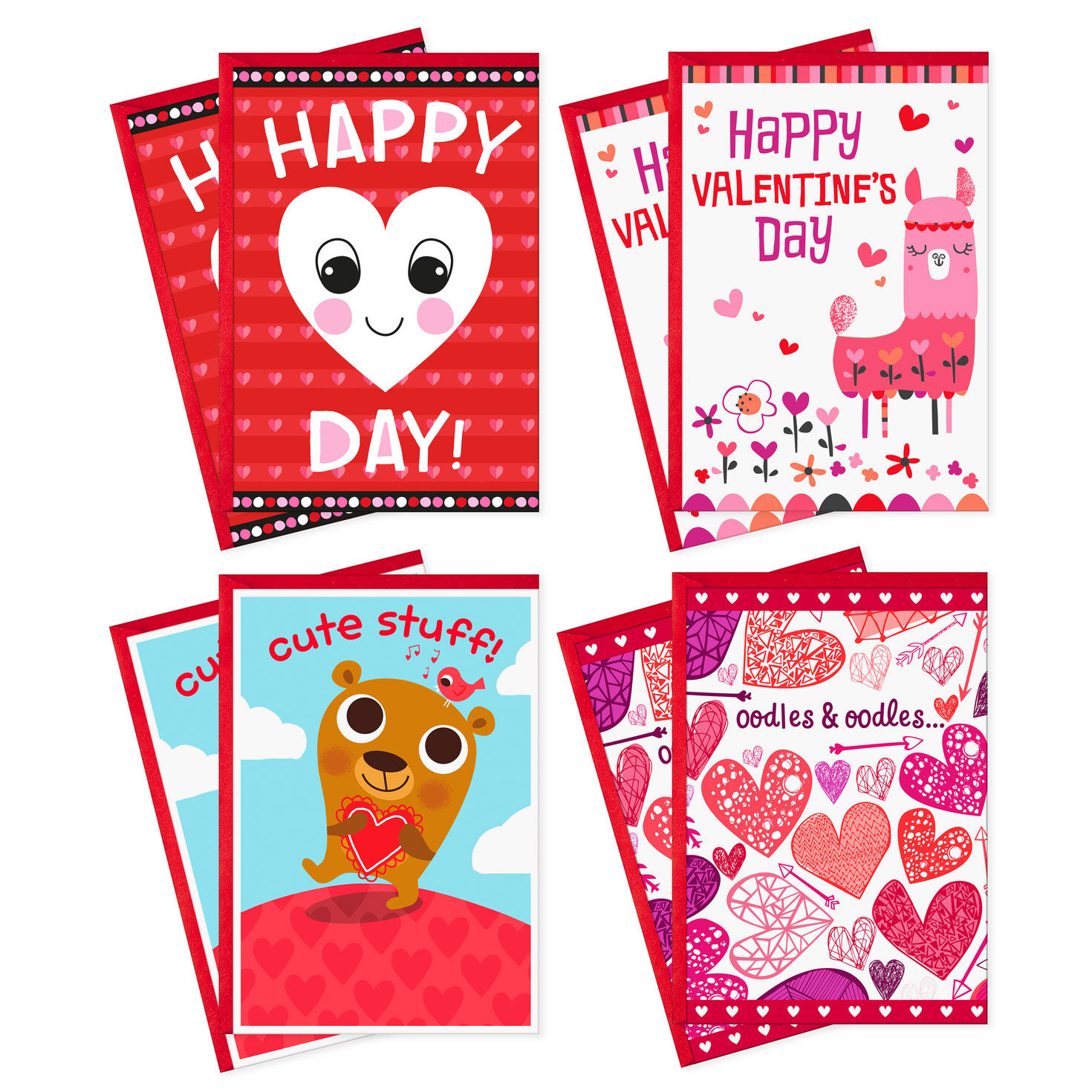 Hearts and Love Assorted Valentine's Day Cards, Pack of 8