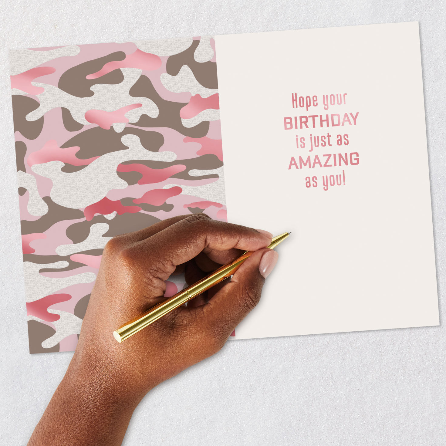 Pink Camo Birthday Card for Her Signing card image number 6