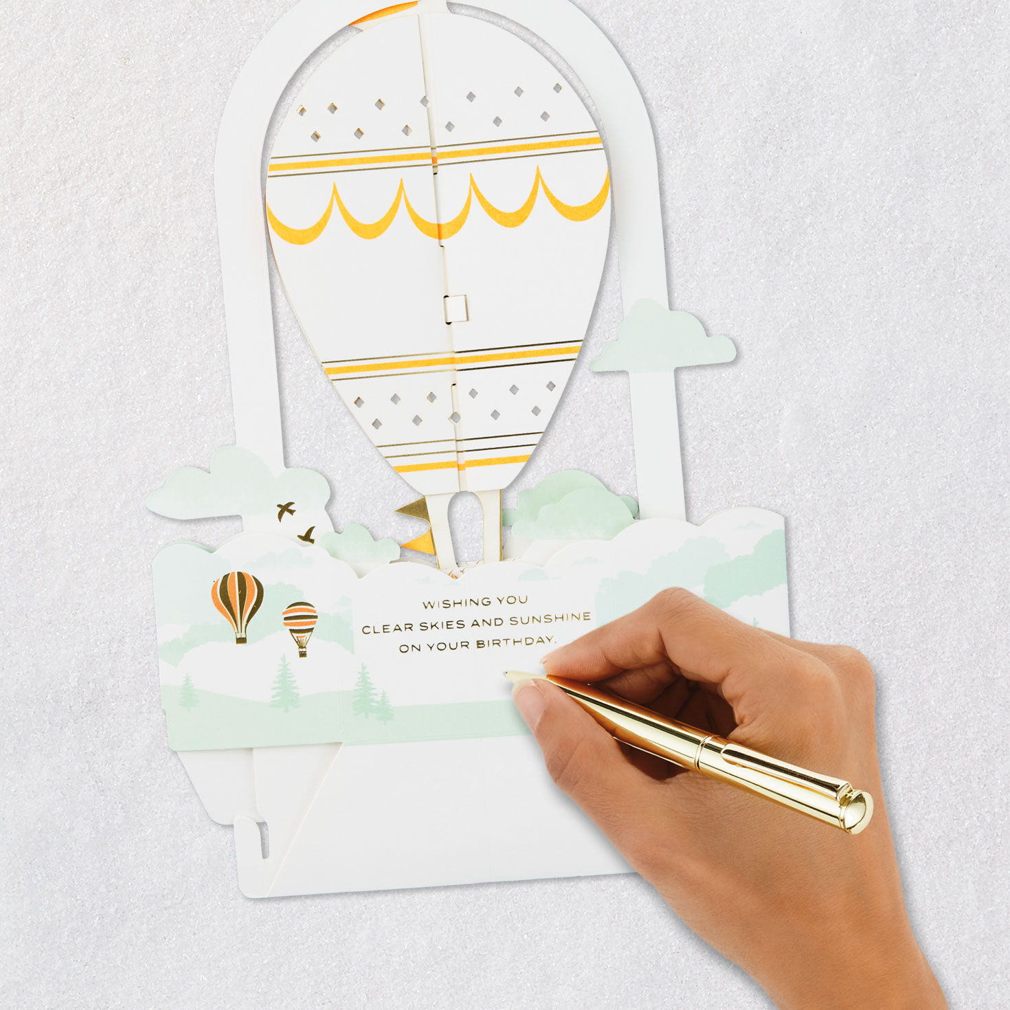 Orange and Green Hot Air Balloon Pop-Up Birthday Card Signing card image number 6
