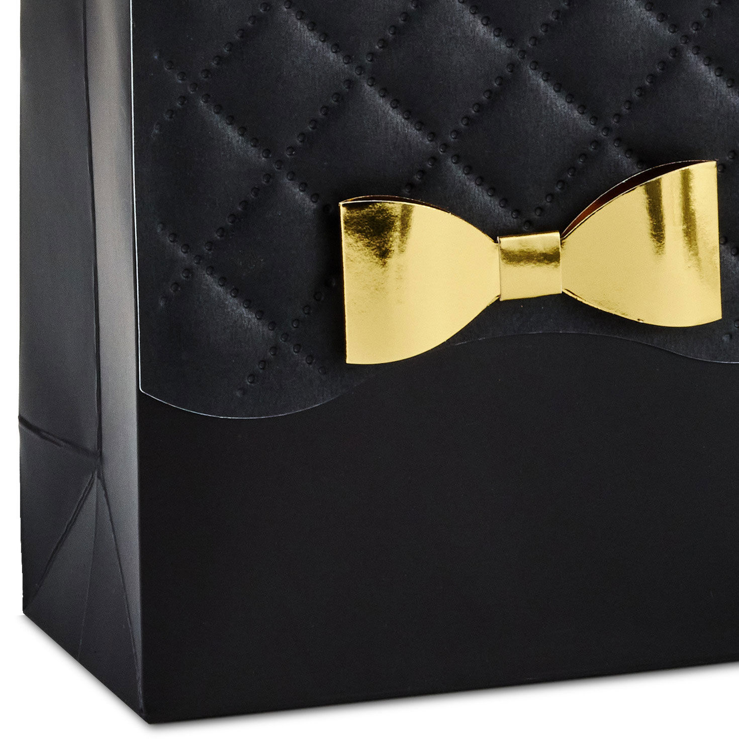 Gold Bow on Quilted Black Small Gift Bag Base/Side Detail image number 5
