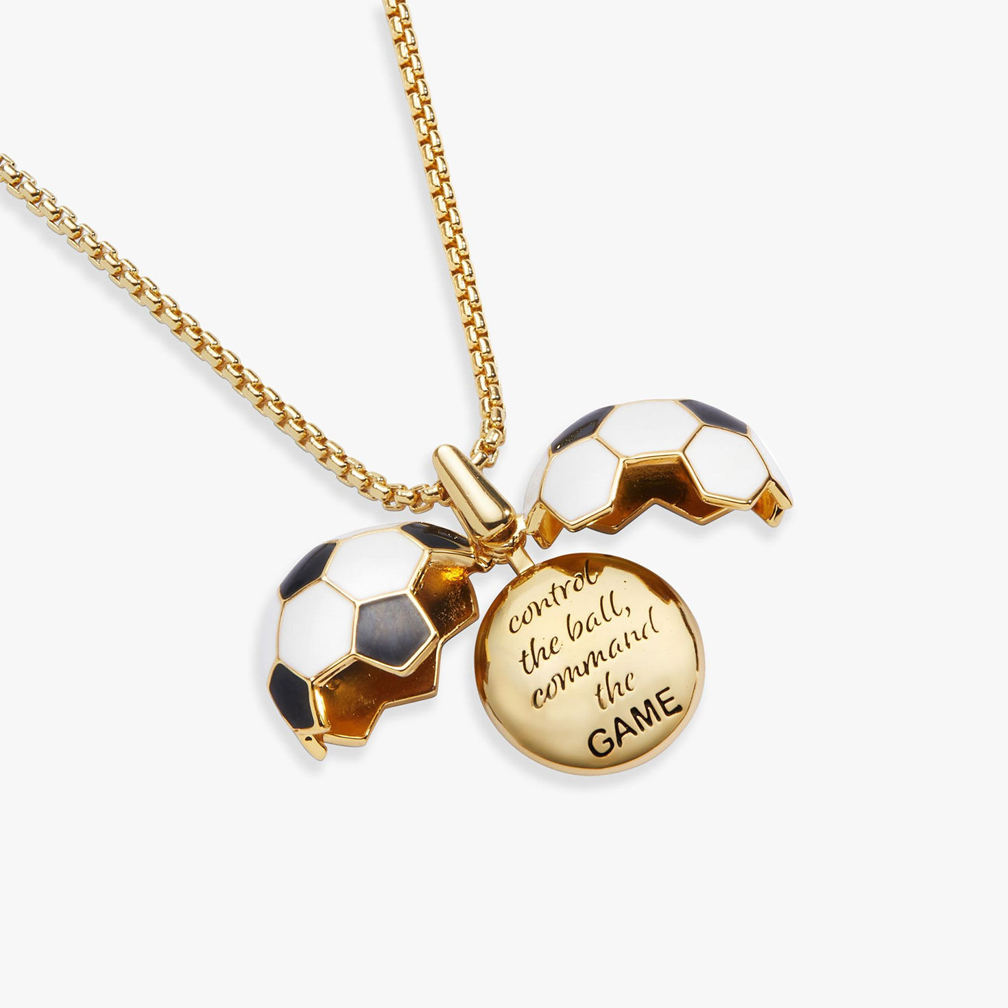 Alex And Ani Soccer Ball "Control The Ball Command The Game" Locket Necklace closeup view image number 3