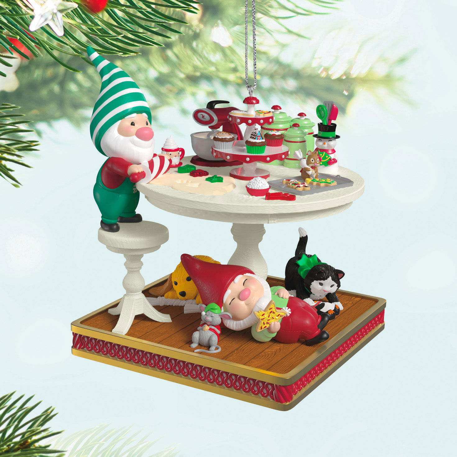 Gnomes Animals Baking at Table Keepsake Ornament Hanging on tree image number 2