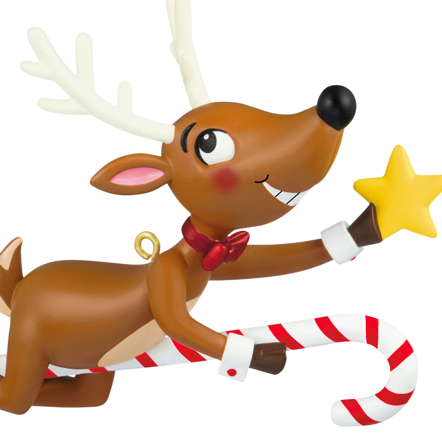 Reindeer Flying on Candy Cane Keepsake Ornament upclose view image number 5