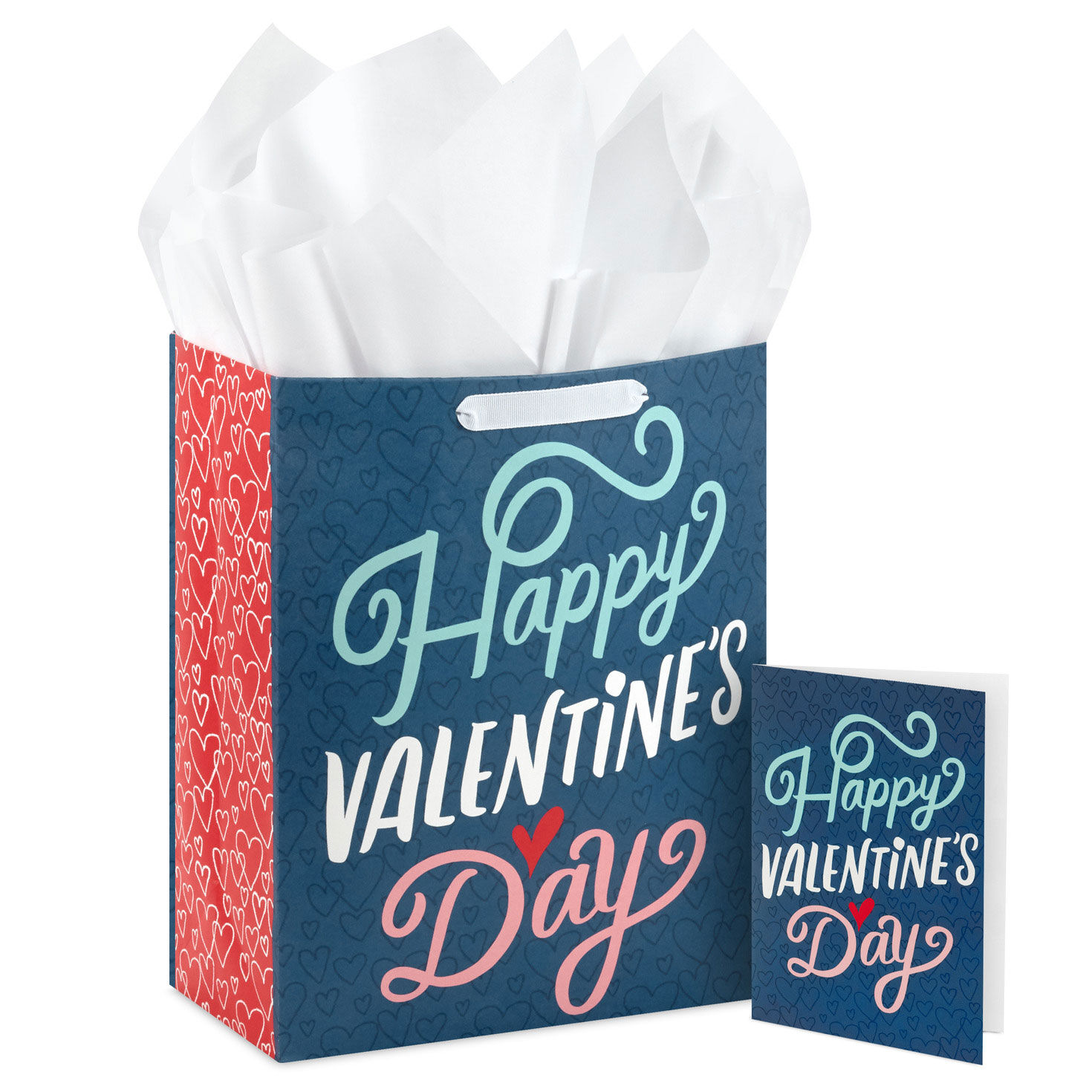13" Happy Valentine's Day on Blue Large Gift Bag With Card and Tissue