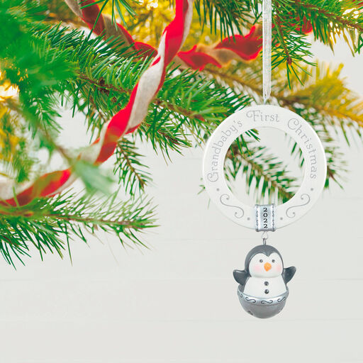 Grandbaby's First Christmas Penguin Bell 2022 Porcelain Ornament, 
