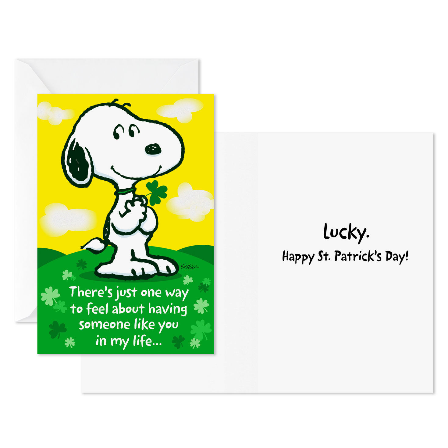 Snoopy With Clover St. Patrick's Day Card Pack Card Front with Sentiment image number 2