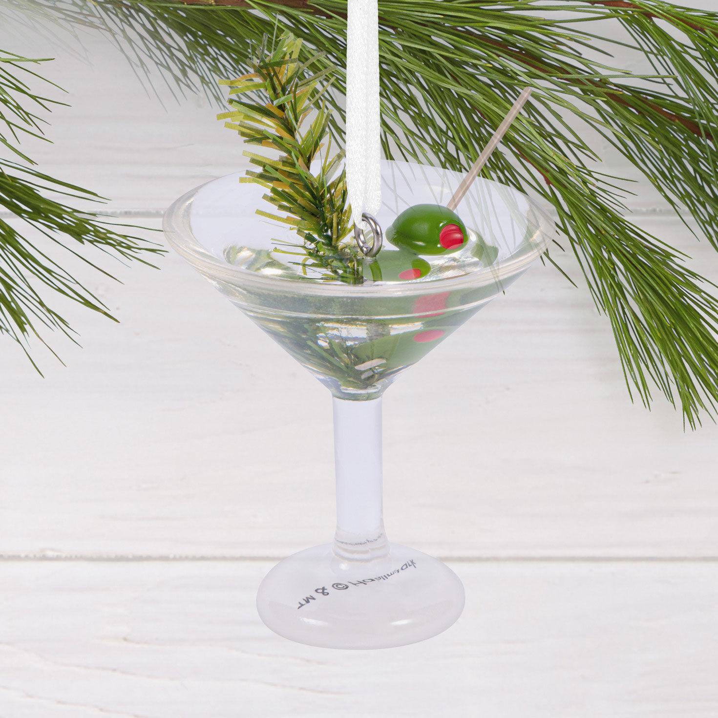 Festive Martini Christmas Ornament hanging on tree image number 2