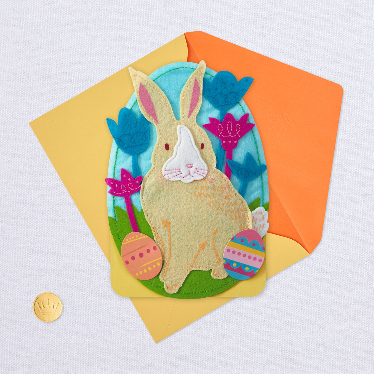 Felt Bunny and Flowers EggShaped Musical Easter Card Greeting Cards