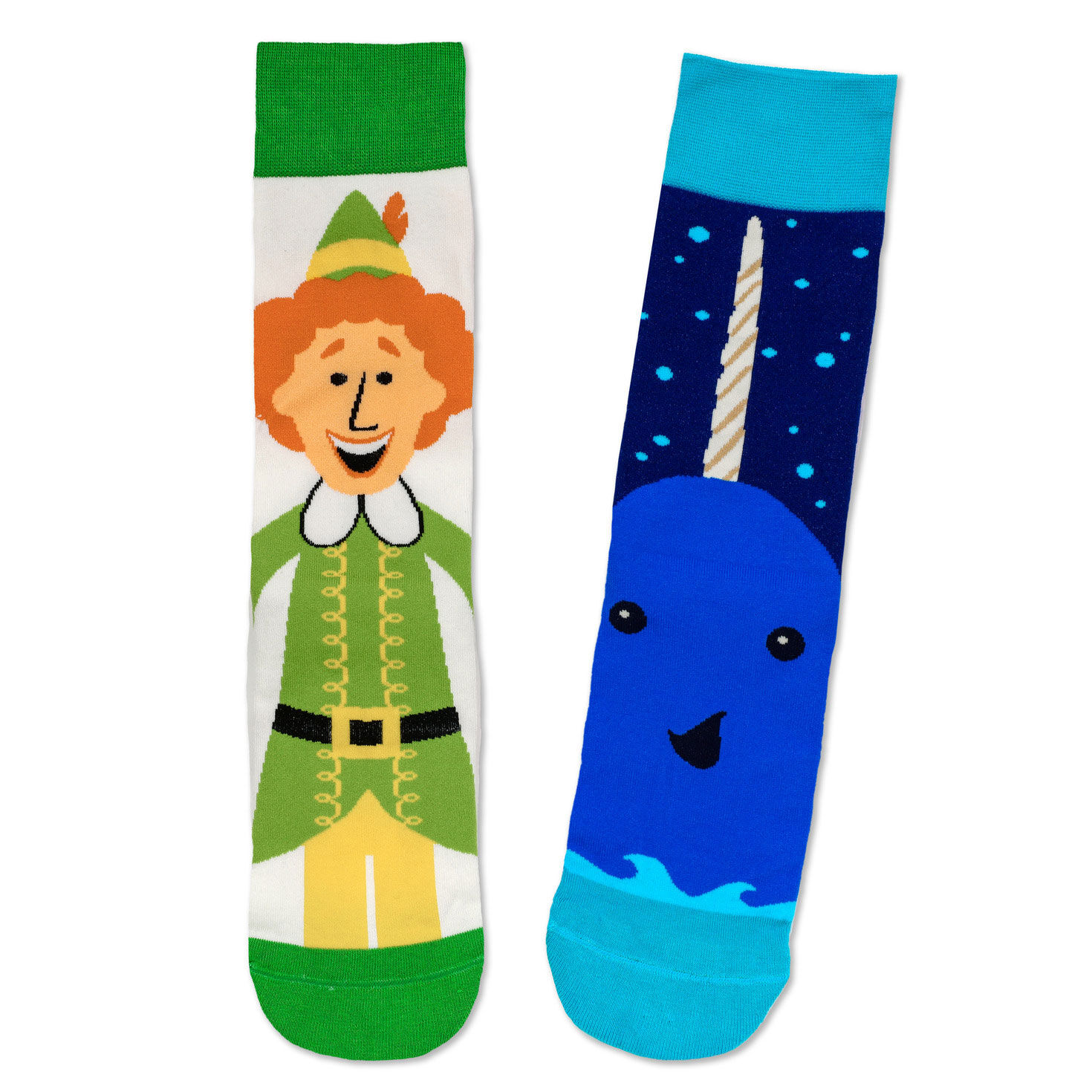 Elf Buddy and Narwhal Novelty Crew Socks
