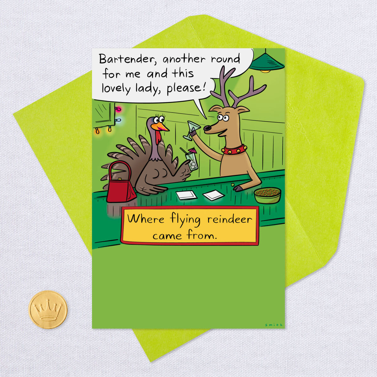 Flying Reindeer Origin Story Funny Christmas Card Greeting Cards