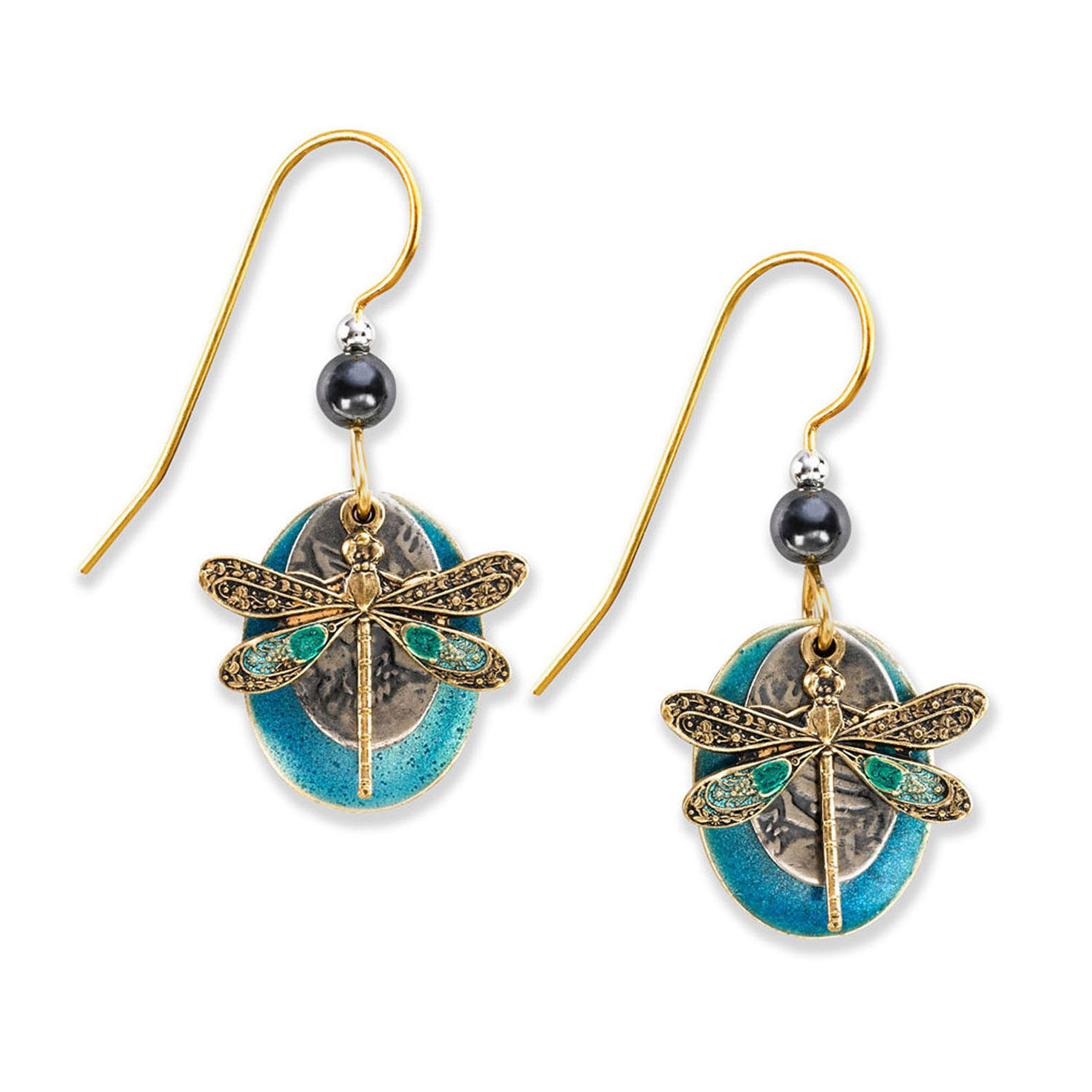 Silver Forest Dragonfly Layered Turquoise Oval Drop Earrings for only USD 23.00 | Hallmark