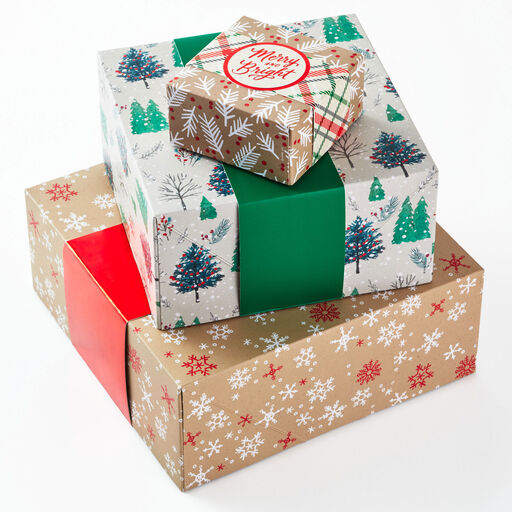 Merry and Bright 3-Pack Christmas Gift Boxes, Assorted Sizes and Designs, 