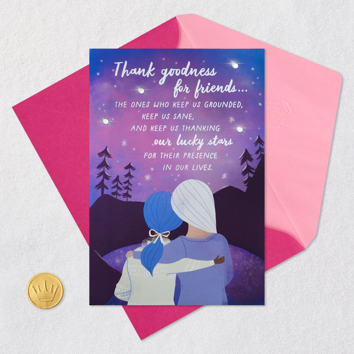 Two Friends Star Gazing Birthday Card Card Front with Envelope and Gold Seal image number 5