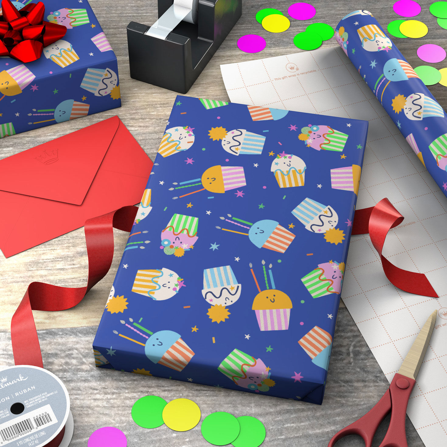 Smiling Cupcakes in Space Wrapping Paper Roll Wrapped pkg image number 3
