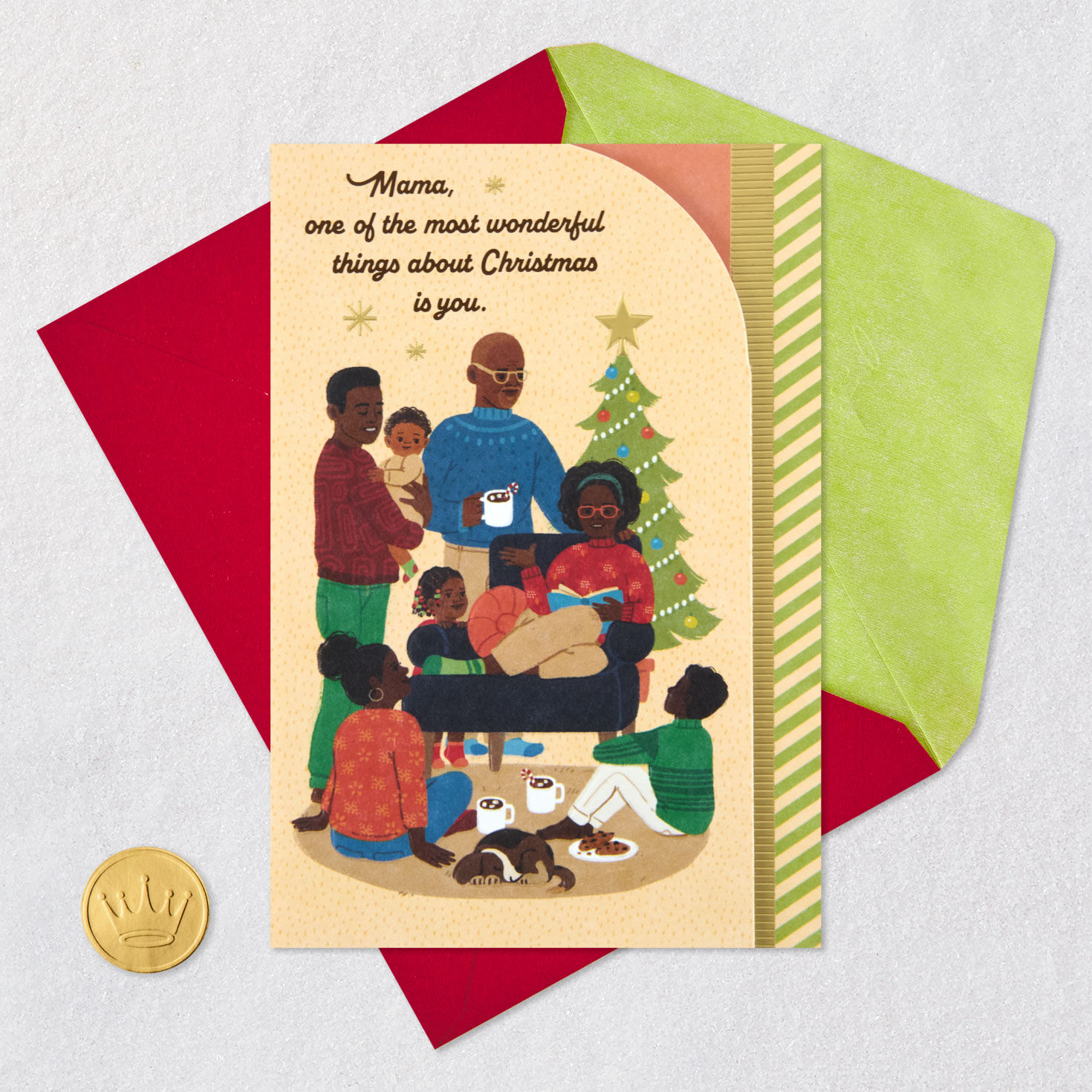 Black Family Gathering Christmas Card for Mom Card Front with Envelope and Gold Seal image number 7