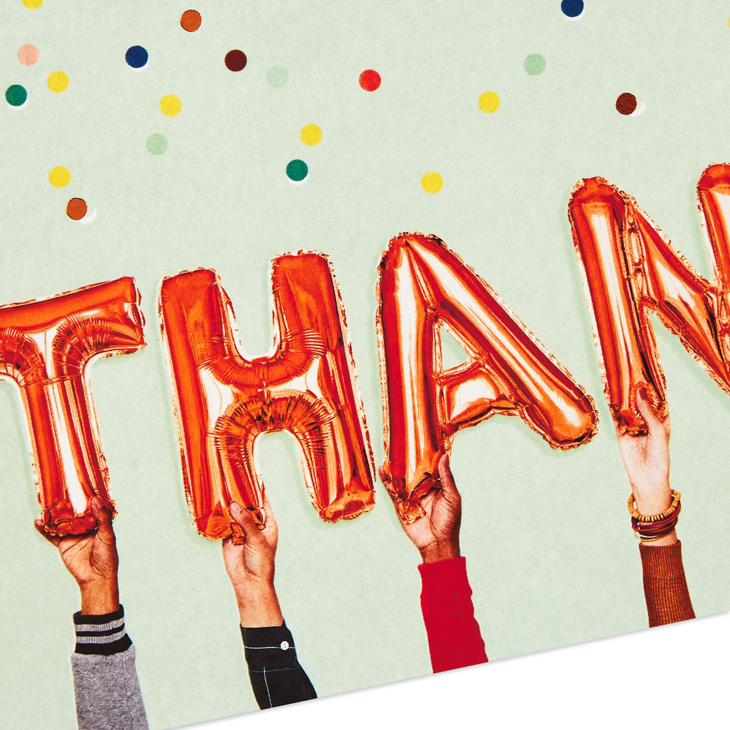 Hands Holding Balloons Thank You Card Card Front Detail image number 4