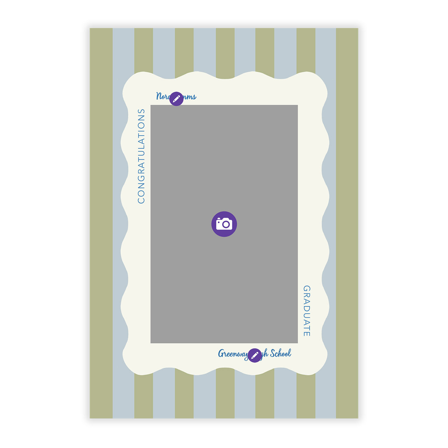 Blue Green Stripes Personalized Grad Announcement Card Front indicating personalization image number 5