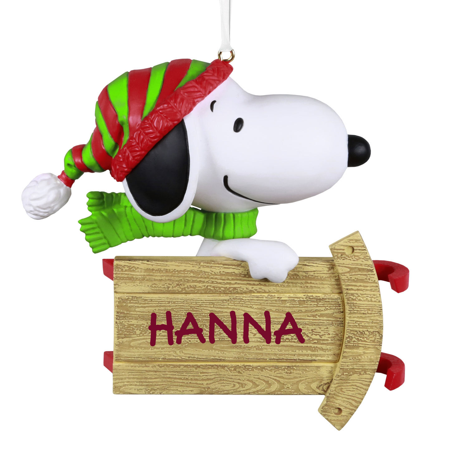 The Peanuts® Gang Sledding With Snoopy Personalized Ornament, Custom Text