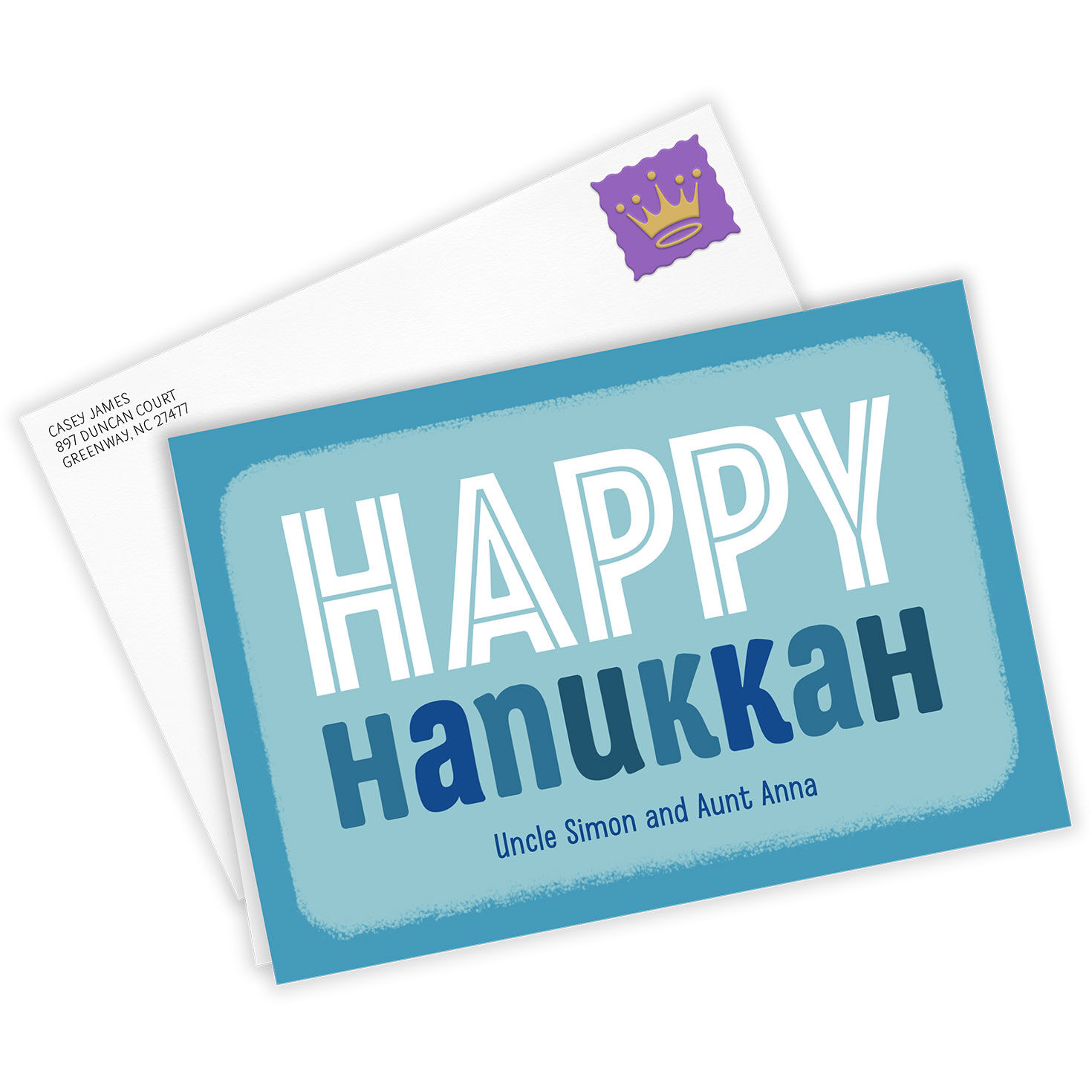 Blue and White Block Lettering Custom Hanukkah Card, , large image number 2