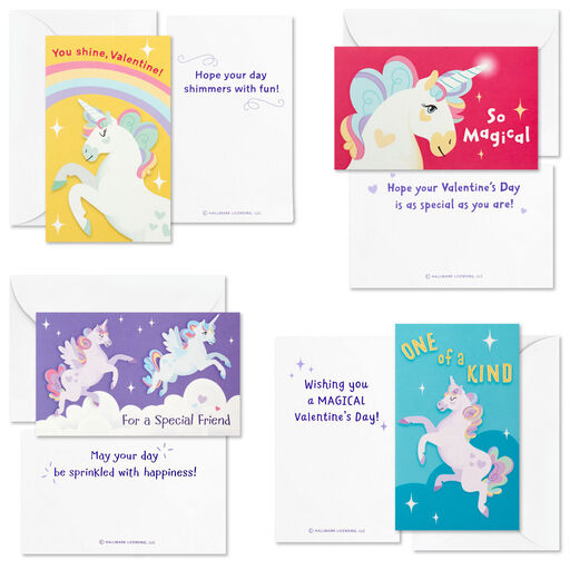 Colorful Unicorn Classroom Valentines Set with Light-Up, Musical Mailbox, 