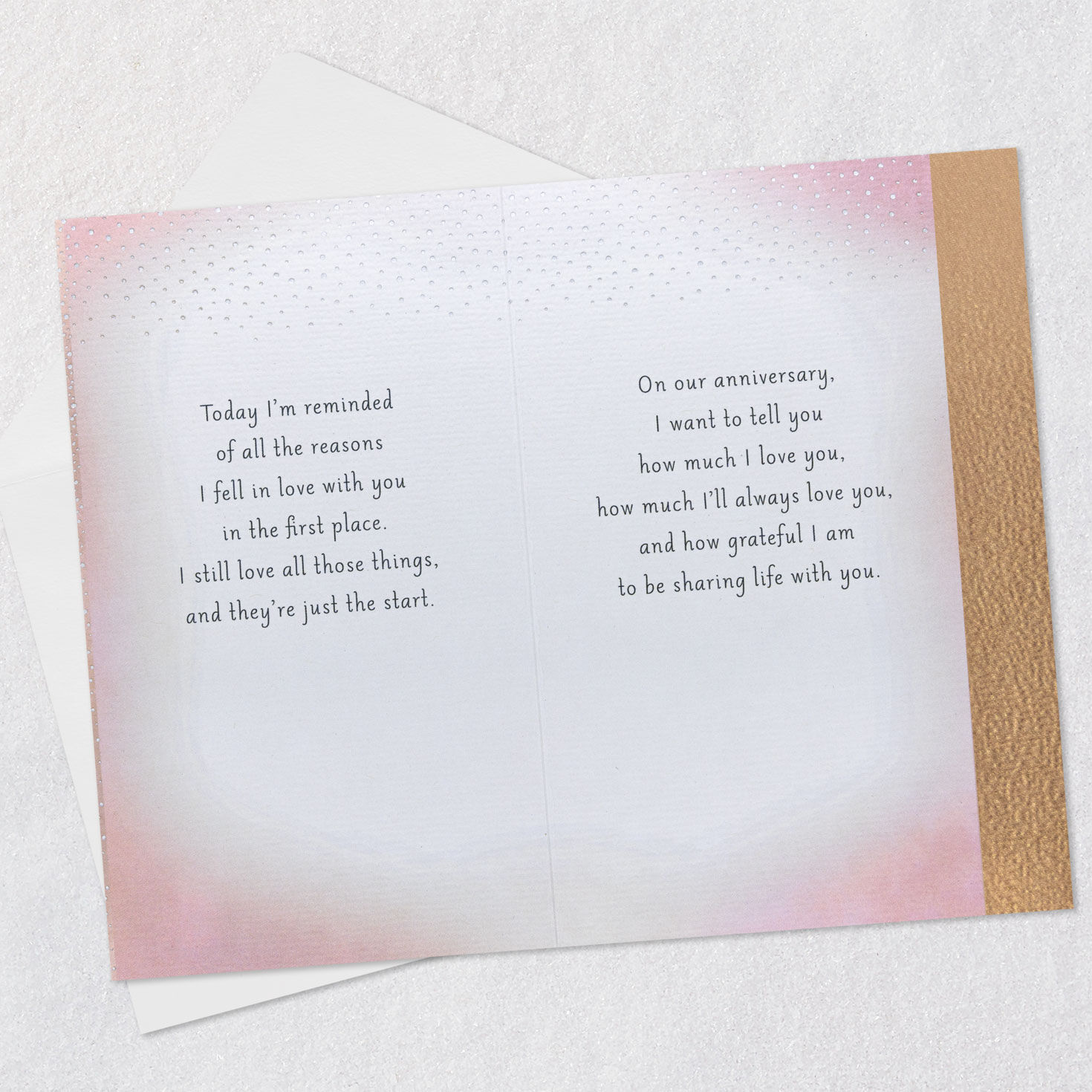 Pink Hearts Love Anniversary Card Open card with envelope image number 4