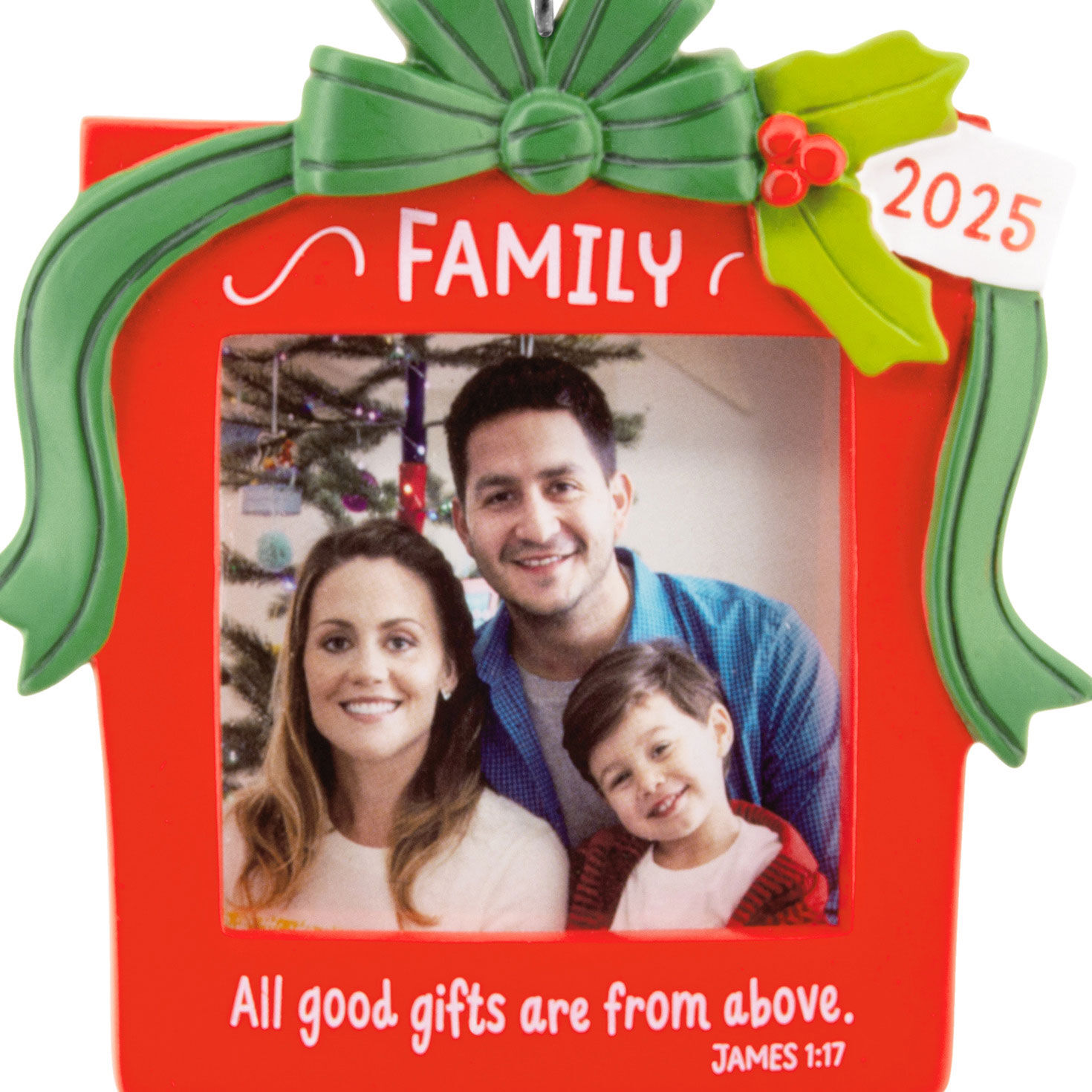 Red Gift Religious Photo Frame Christmas Ornament closeup view image number 5