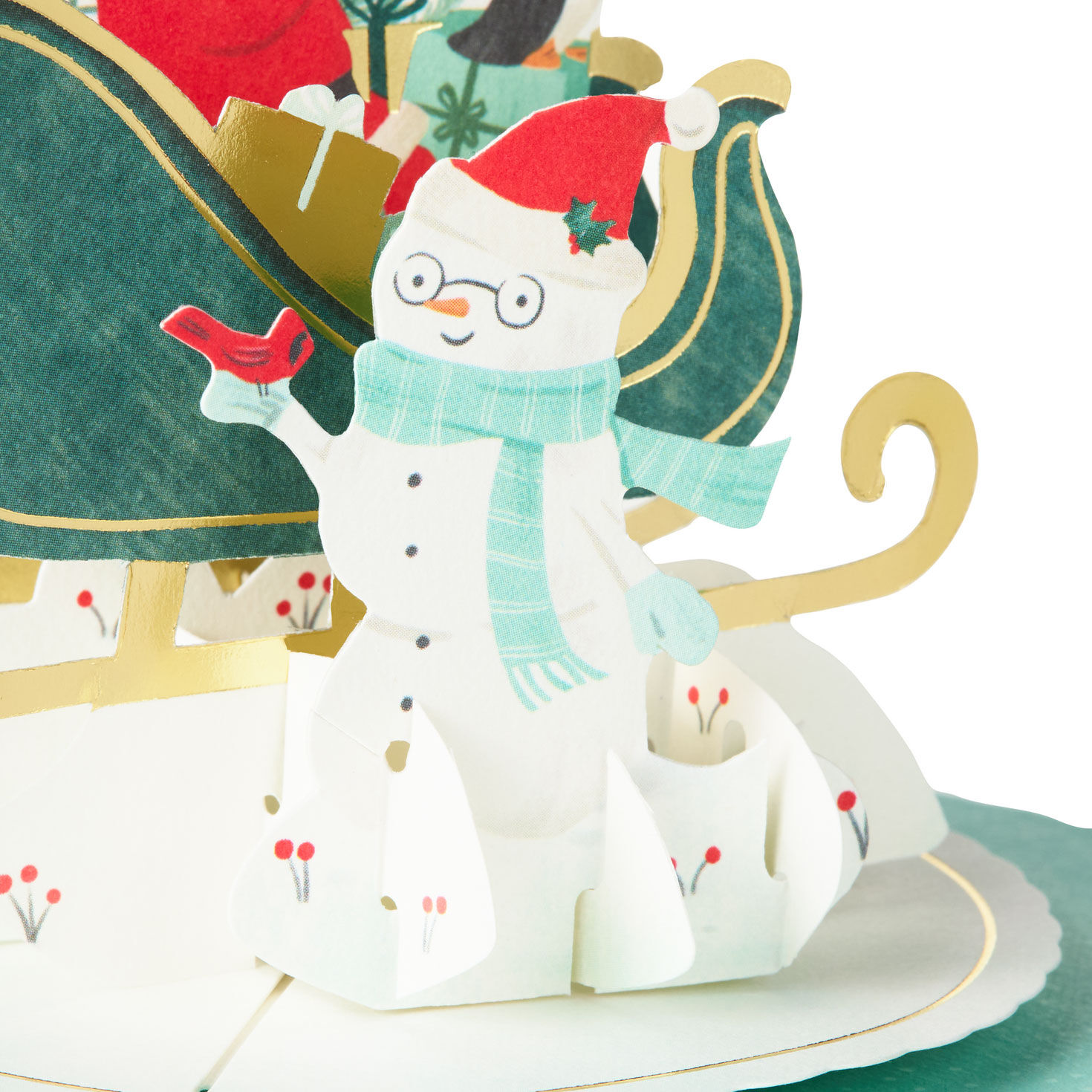 Santa in Sleigh Pop-Up Christmas Card With Sound Pop-up Card Detail image number 7