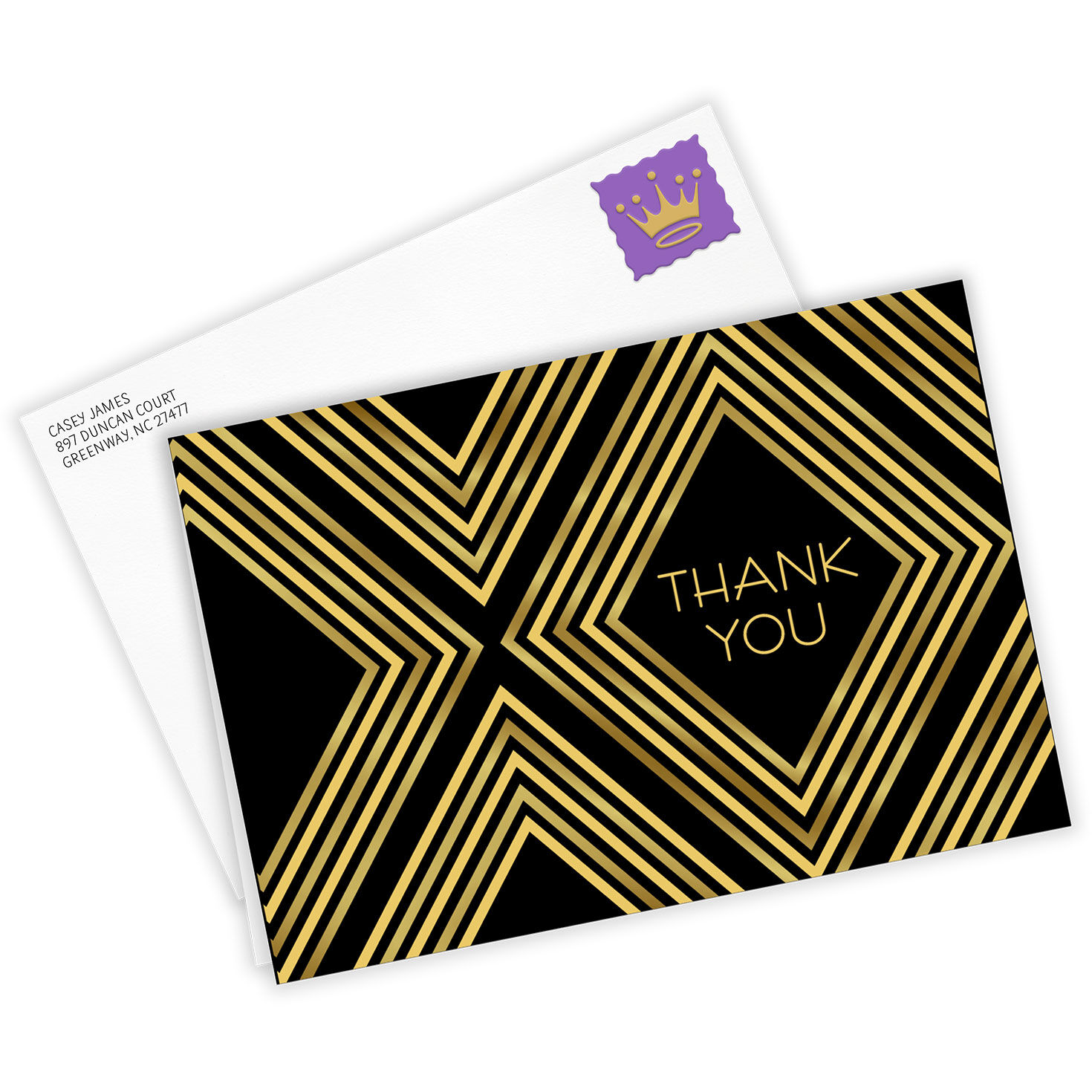 Black Gold Diamonds Personalized Thank You Card Card Front with Envelope image number 2