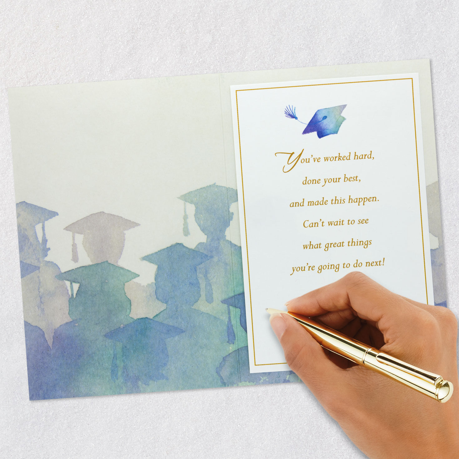Pink, Green and Blue Watercolor Grads Graduation Card signing card image number 6