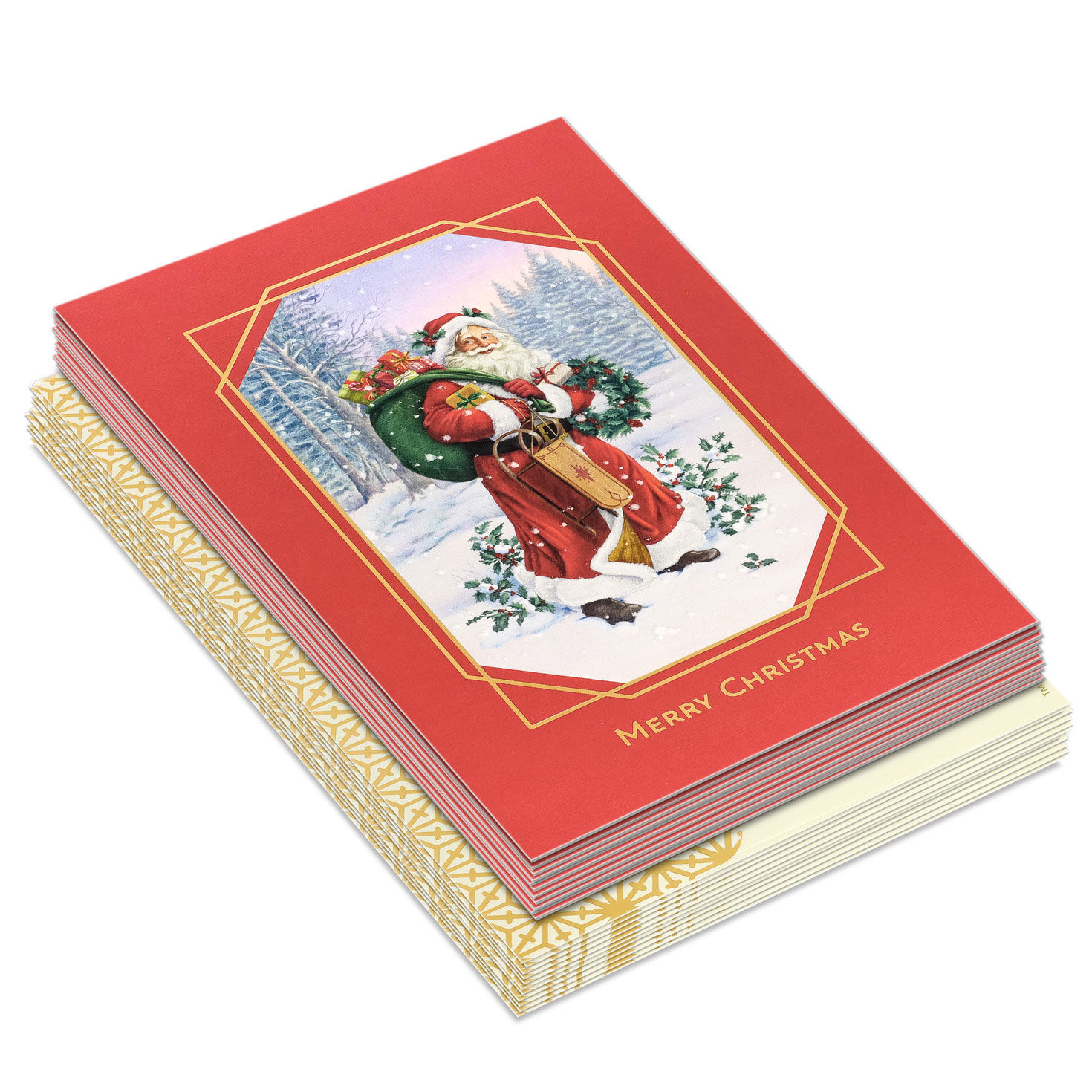 Classic Santa Art Boxed Christmas Cards front stacked image number 2