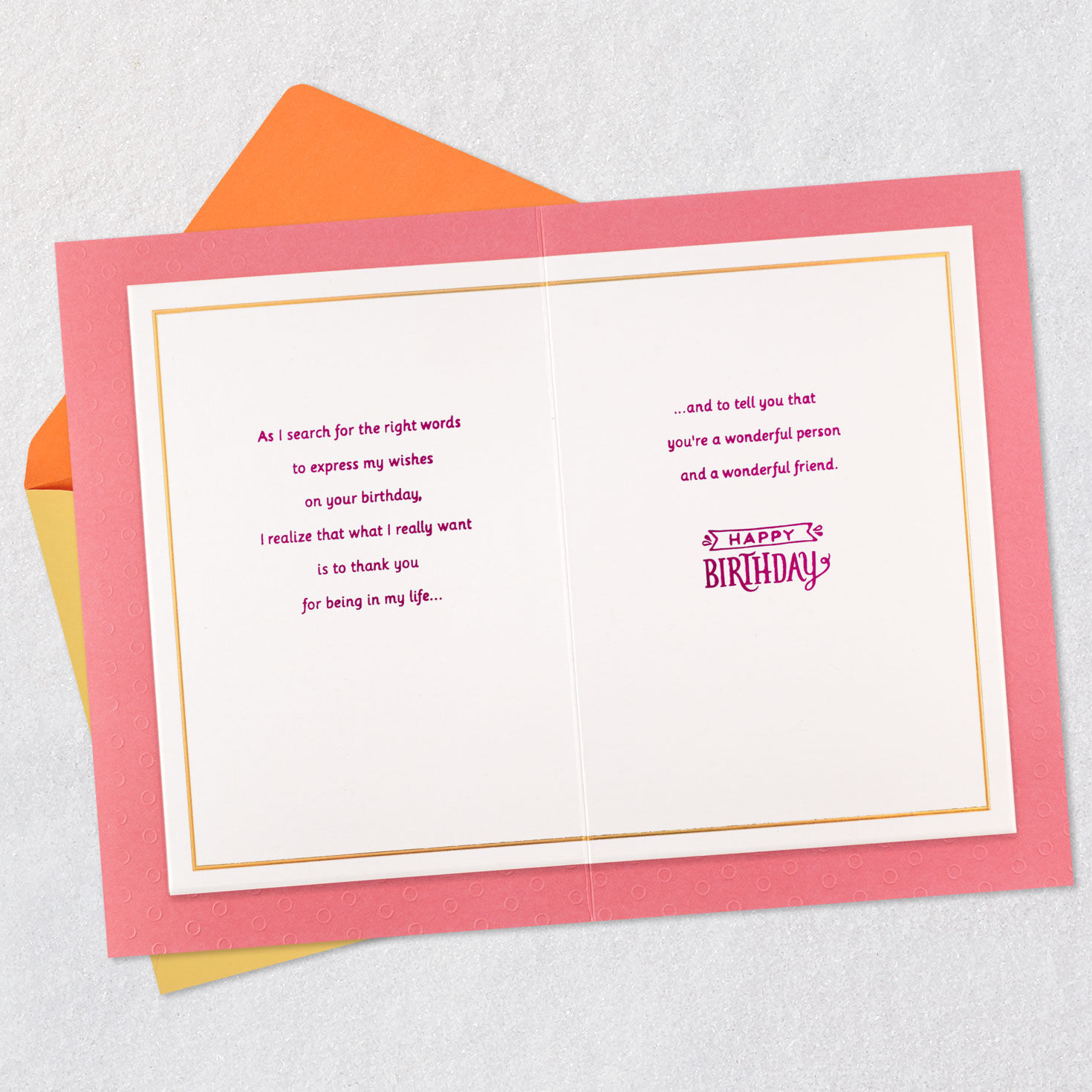 Pink and White Banner Birthday Card for Friend Open card with envelope image number 4